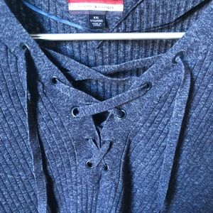 Tommy Hilfiger Laced Up Marled Blue Sweater sz XXL
